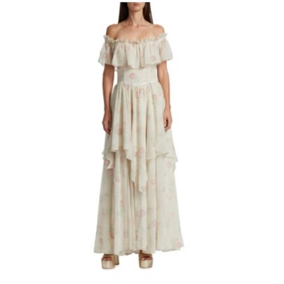 LoveShackFancy Cream Ruffled Tiered Maxi Dress size 2